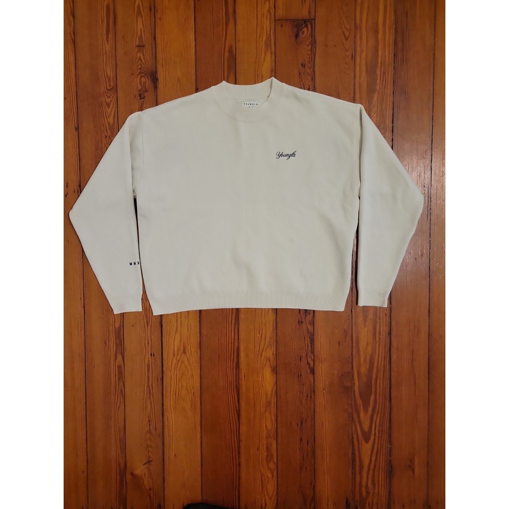 Youngla Mens MMXIV Mens S Pullover Crewneck Sweater Cream Knit